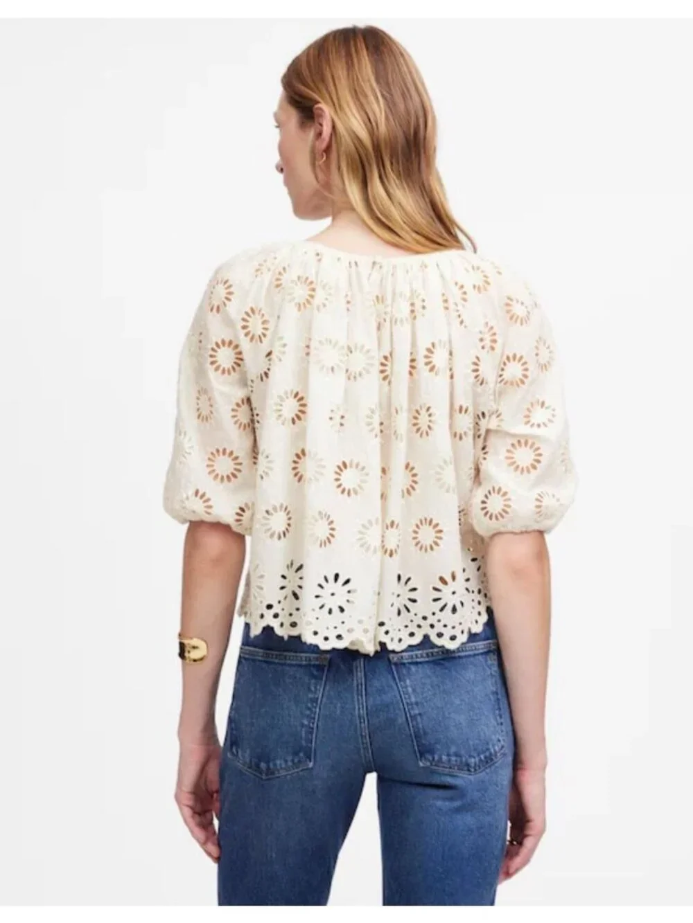NWT Madewell Embroidered Shirred Puff-Sleeve Top - Size: Medium